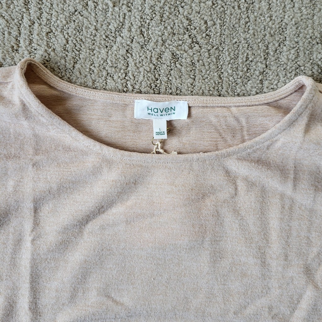 Women’s Haven Well Within Fine-Knit Long Sleeve Pullover Top – Beige–Size L–NWT