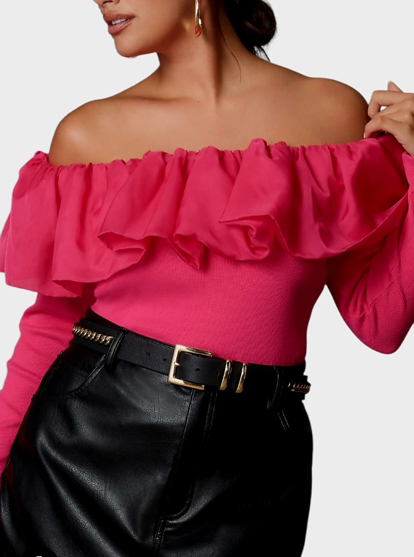 NWT Anthropologie Pink Off Shoulder Ruffle Top Waist Length Small