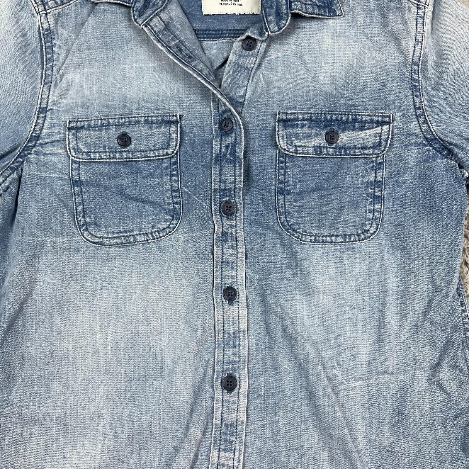 American Eagle Women’s Shirt Blue Two Tone Soft Denim Western Button Up XS