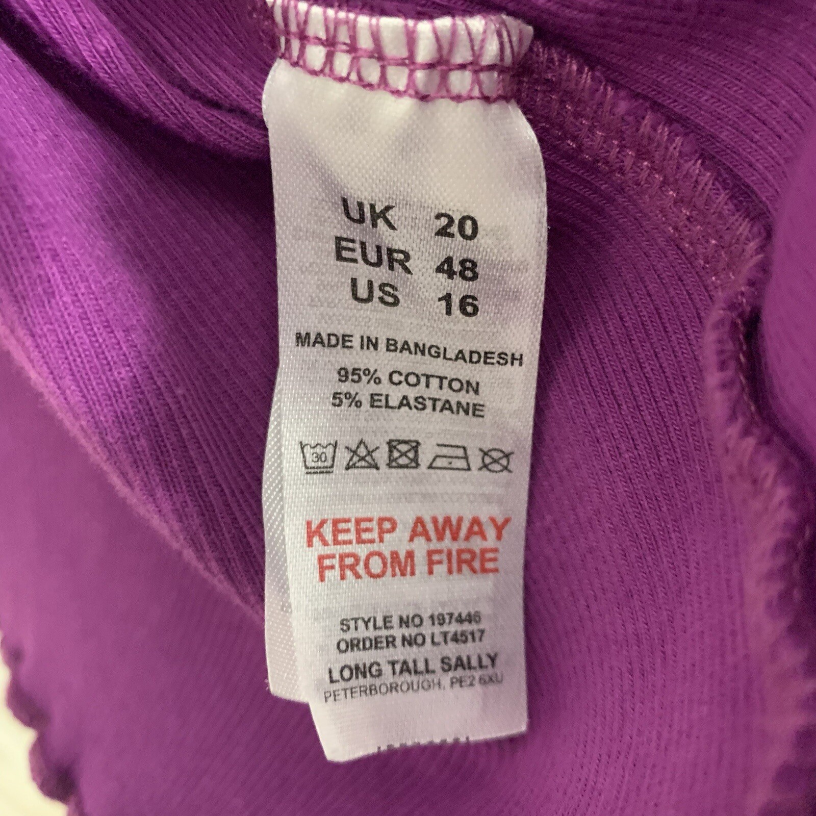 Long Tall Sally LTS Womens US 16 UK 20 Lettuce Hem Purple Ribbed Knit Blouse