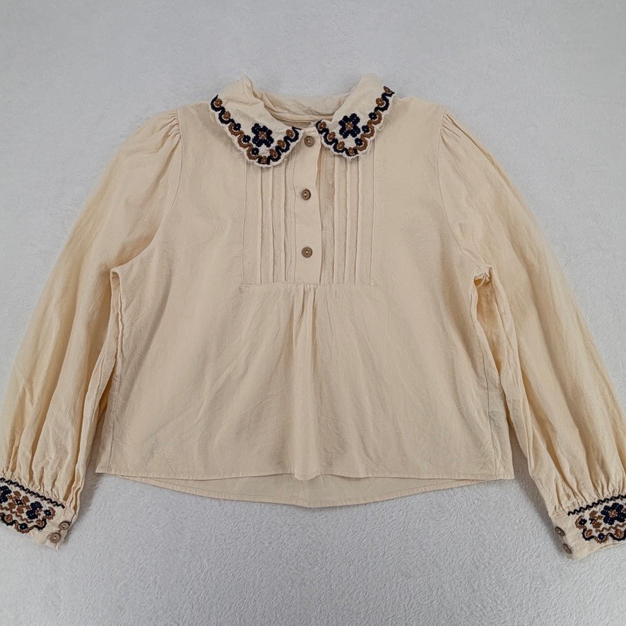 Cider Embroidered Collar Blouse Large Cottagecore