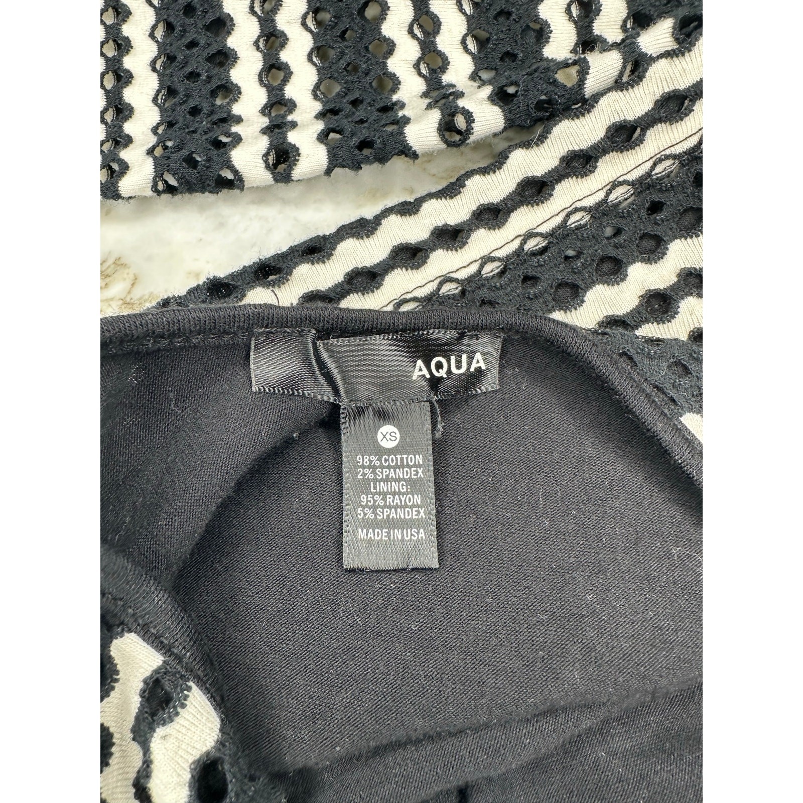AQUA Long Sleeve Embroidered Black White Stripe Cut Out Crop Top Womens Size XS