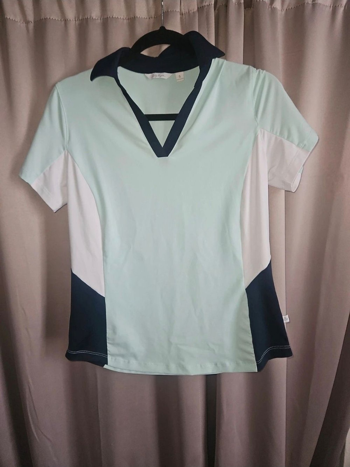 Lady Hagen Mint, Navy & White V‑Neck Sport Golfing Polo