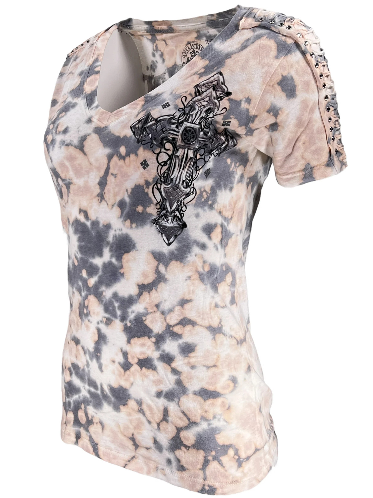Affliction Women’s T-Shirt Venetian Fleet V-neck Biker Tattoo