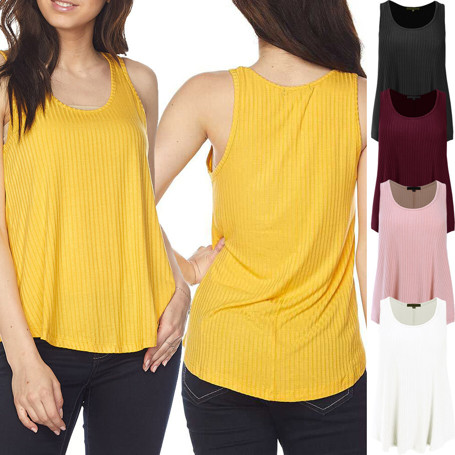 Women’s Summer Basic Solid Ribbed Knit Tank Top S M L 1XL 2XL 3XL