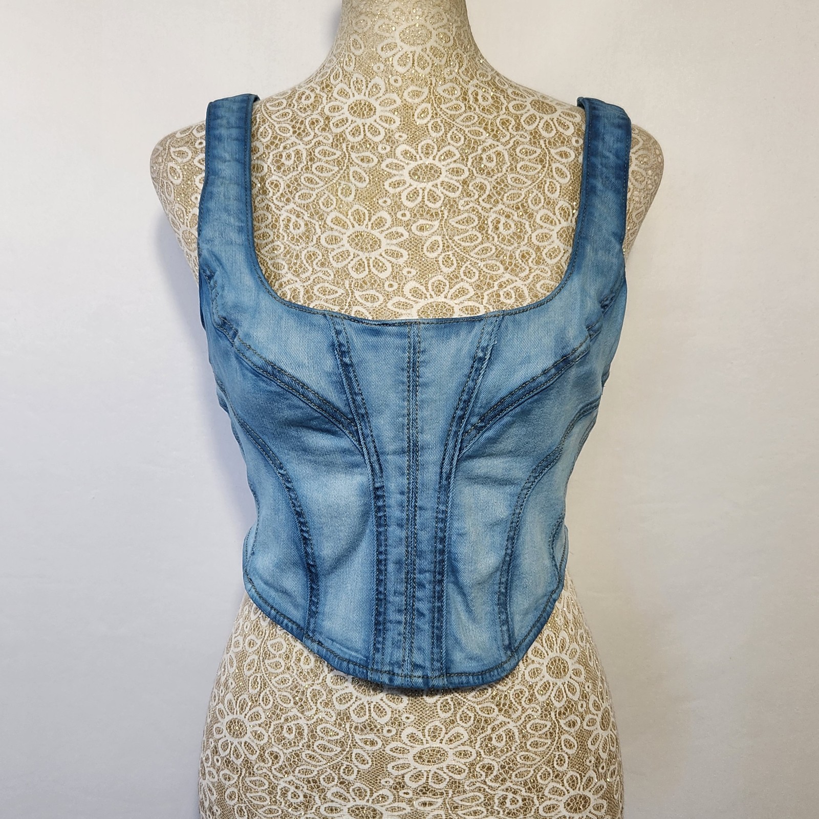 GARAGE denim Women’s Size PS Blue Jean Zip Back Sleeveless Corset Crop Top