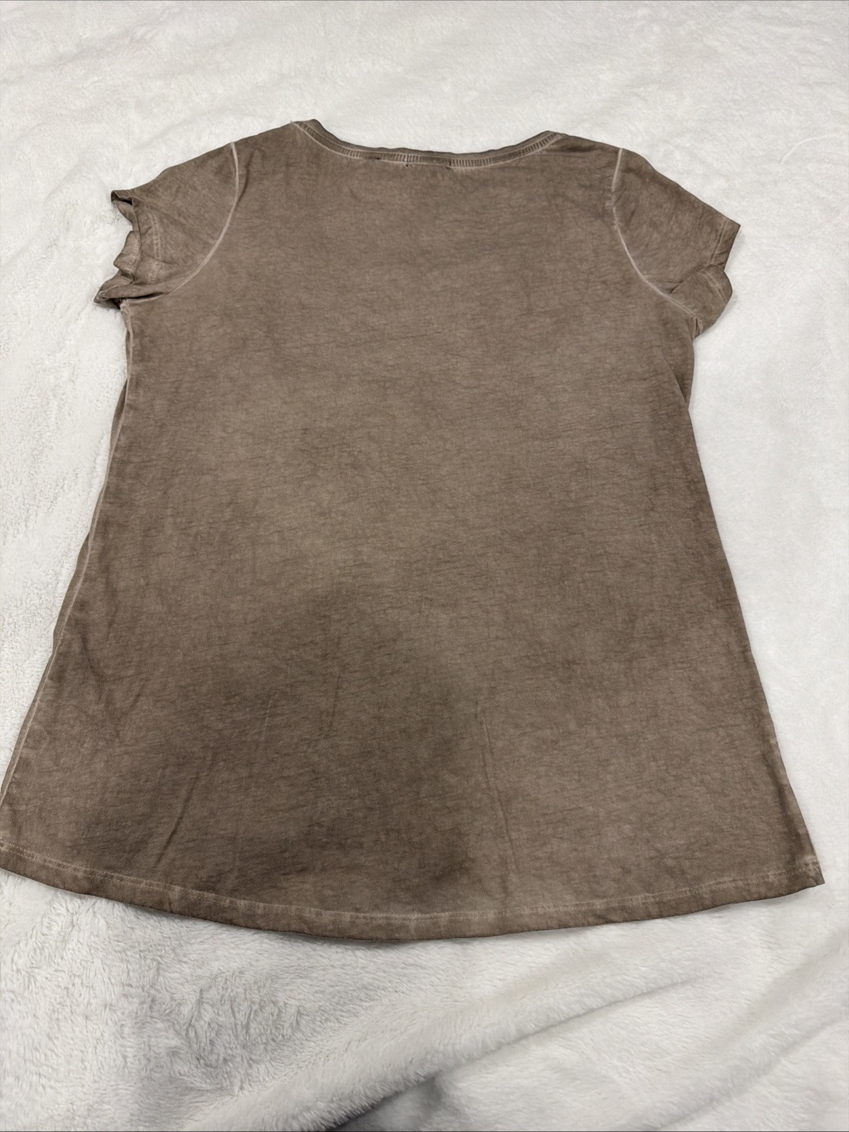 Via Milano T-shirt Faded Taupe Gold Sequins & Pocket Scoop Neck Women’s Large