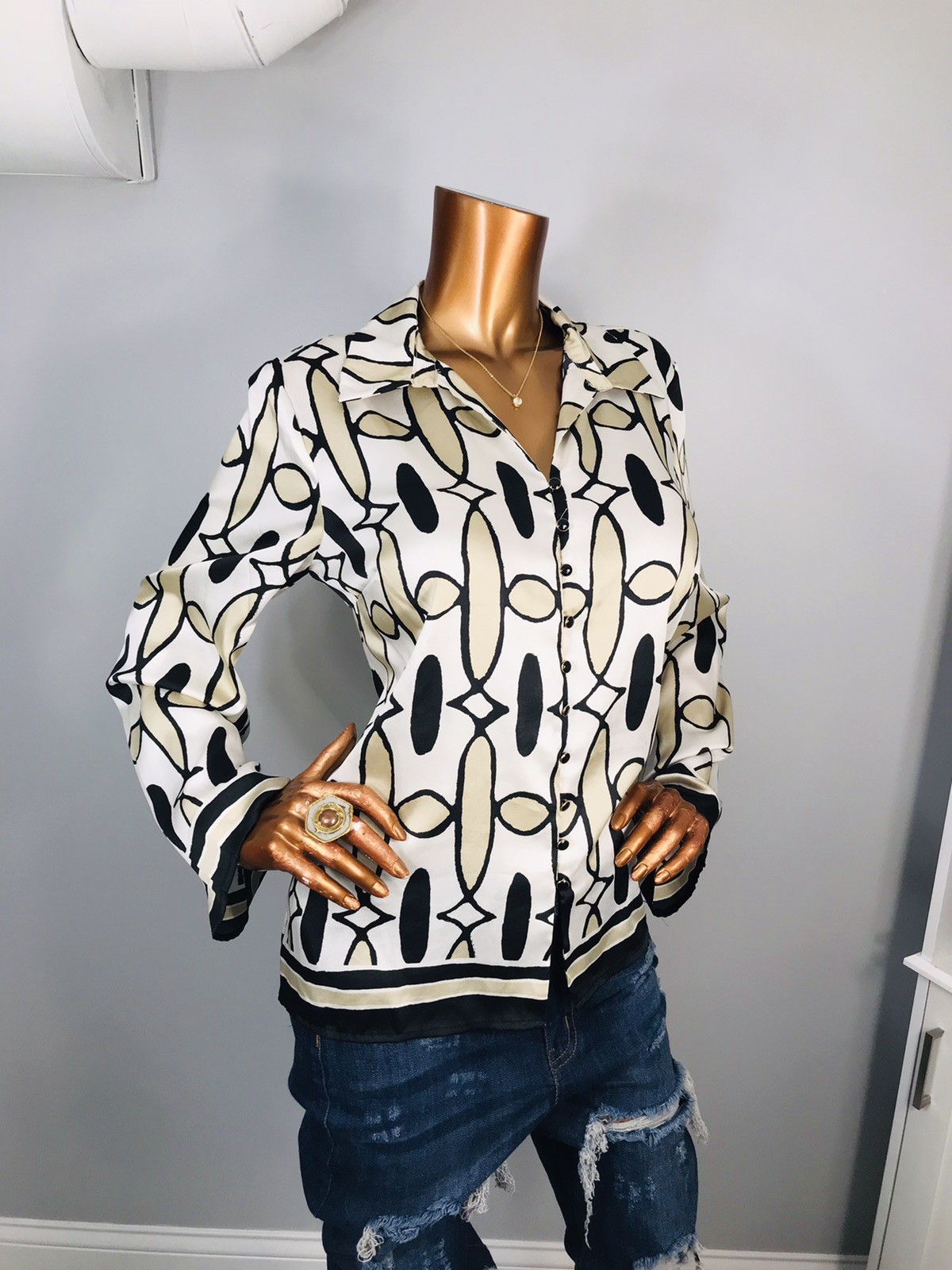 Industry Republic L Top Soft Shell Button Up Shirt Silky Lite Wgt Blouse Soft