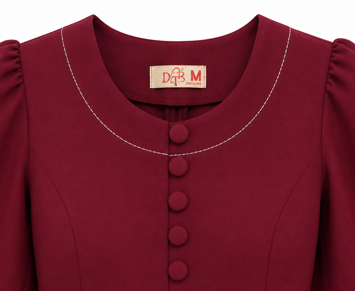 Burgundy Tailored Blouse – Petite Size M (Burst=36in, Waist=32in; Hip=38in)