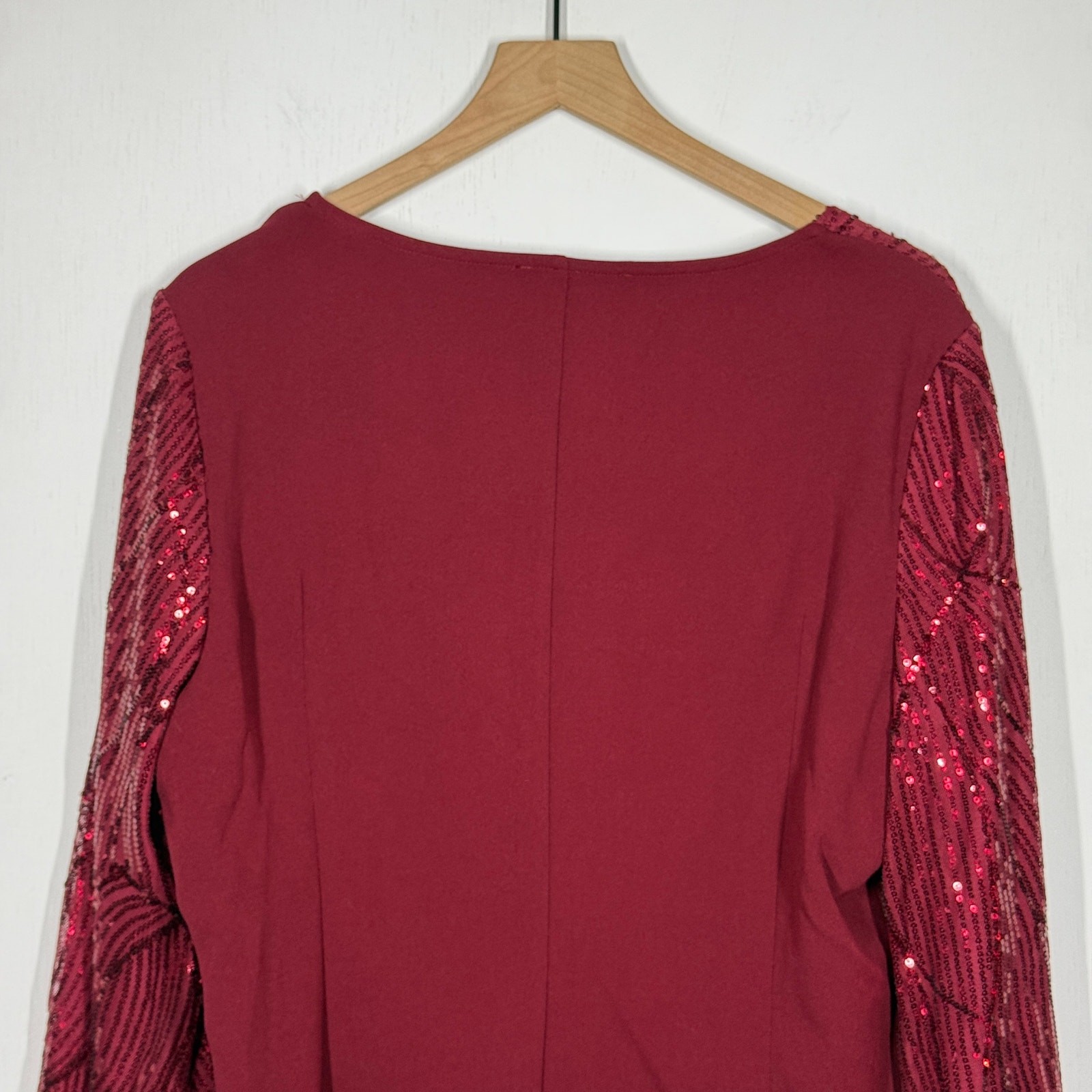 Grace Karin Sequin Sleeve Top Womens Plus Size 2XL Burgundy Sparkle Shimmer