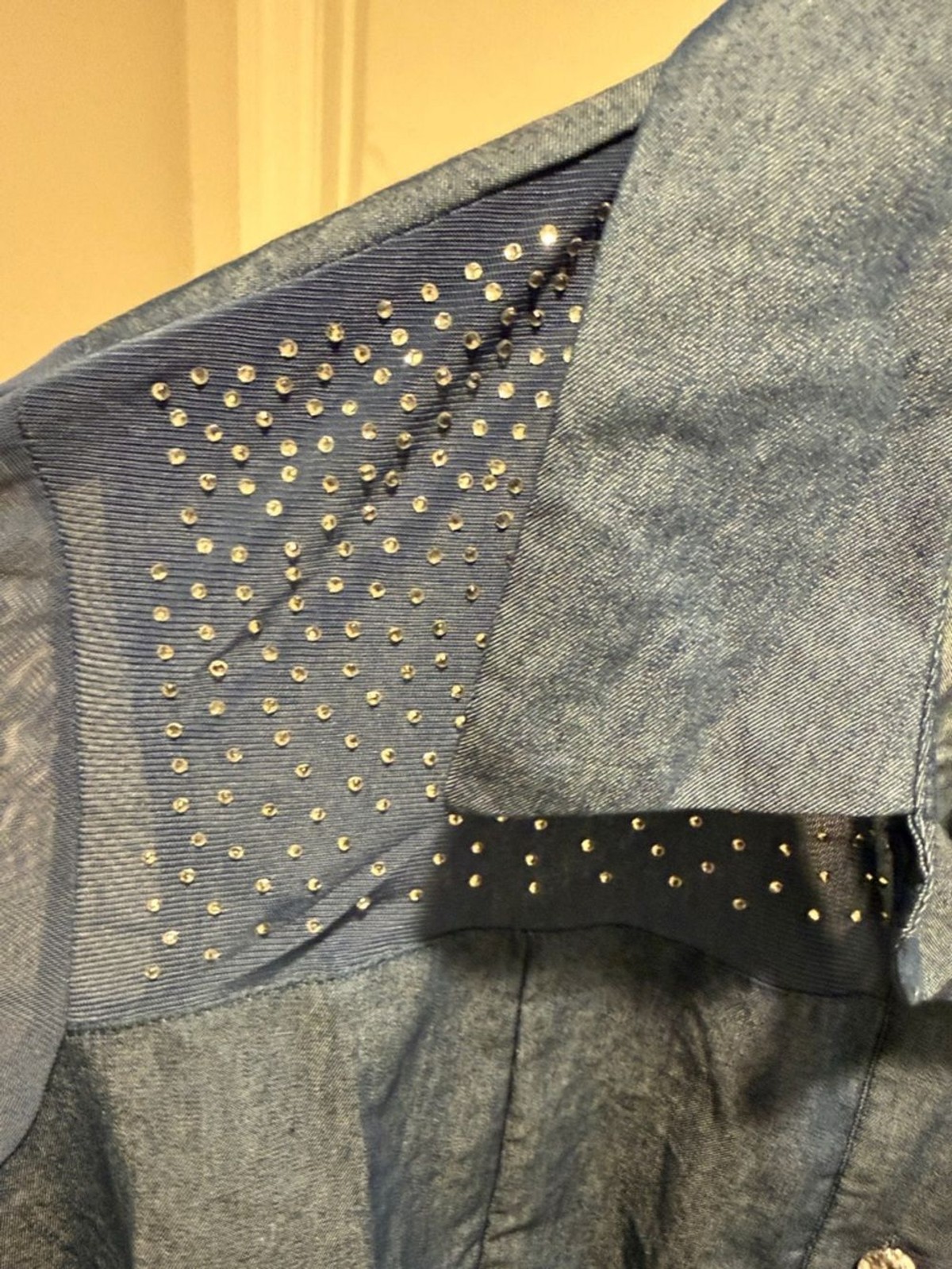 Ashley Stewart Navy Button-Down Shirt with Studded Yoke