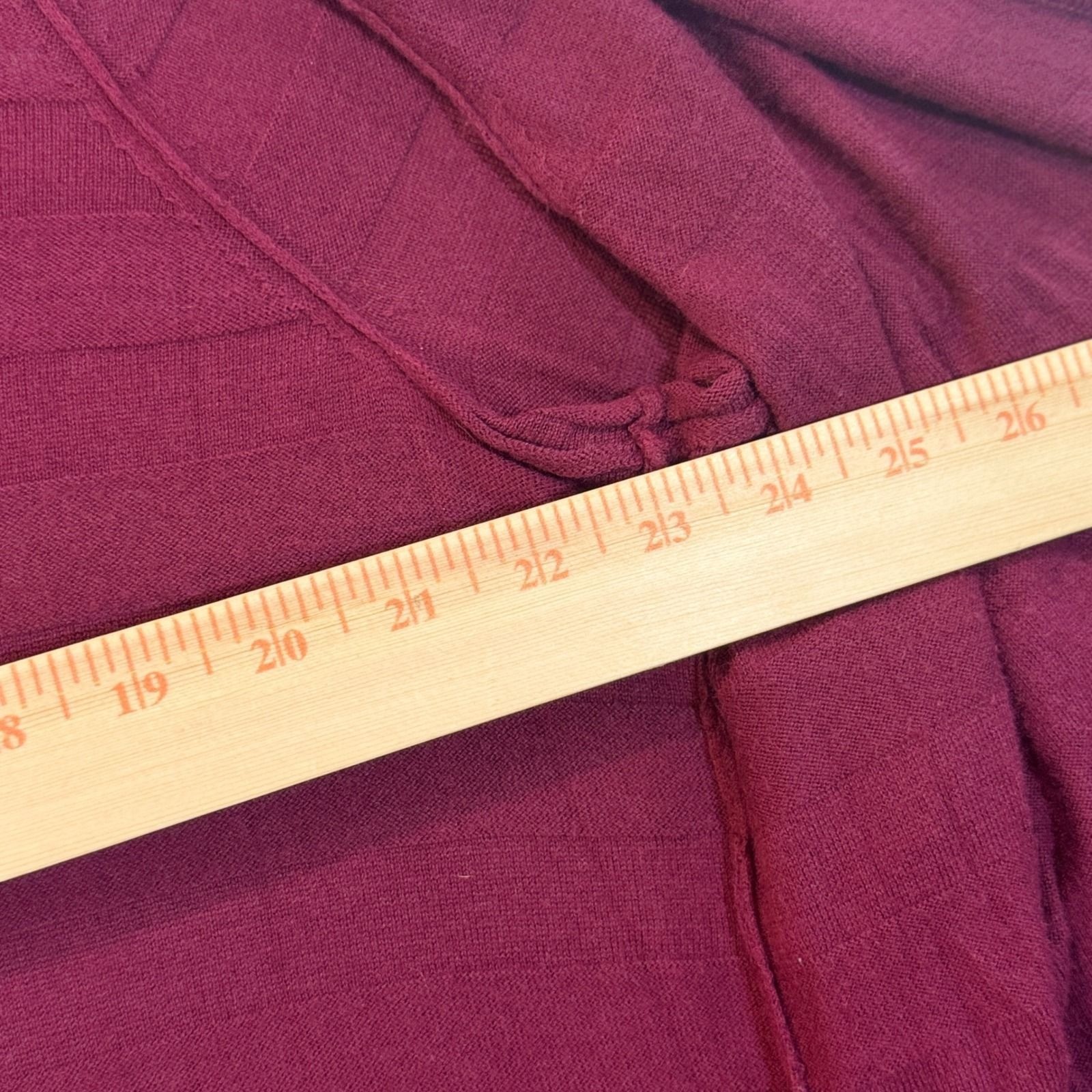 Dressbarn Womens 1X Burgundy Hooded Open Front Cardigan Ribbed Handkerchief Hem