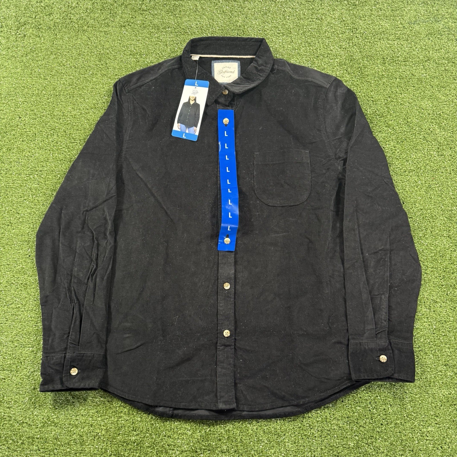 Jachs Girlfriend Women’s Black Corduroy Button Up Shirt Size Large – New