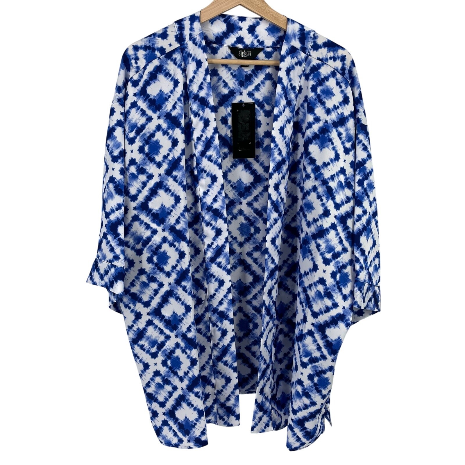 Slim Factor Investments Royal Blue Tie Dye Kimono Top Shirt Plus Size 3X