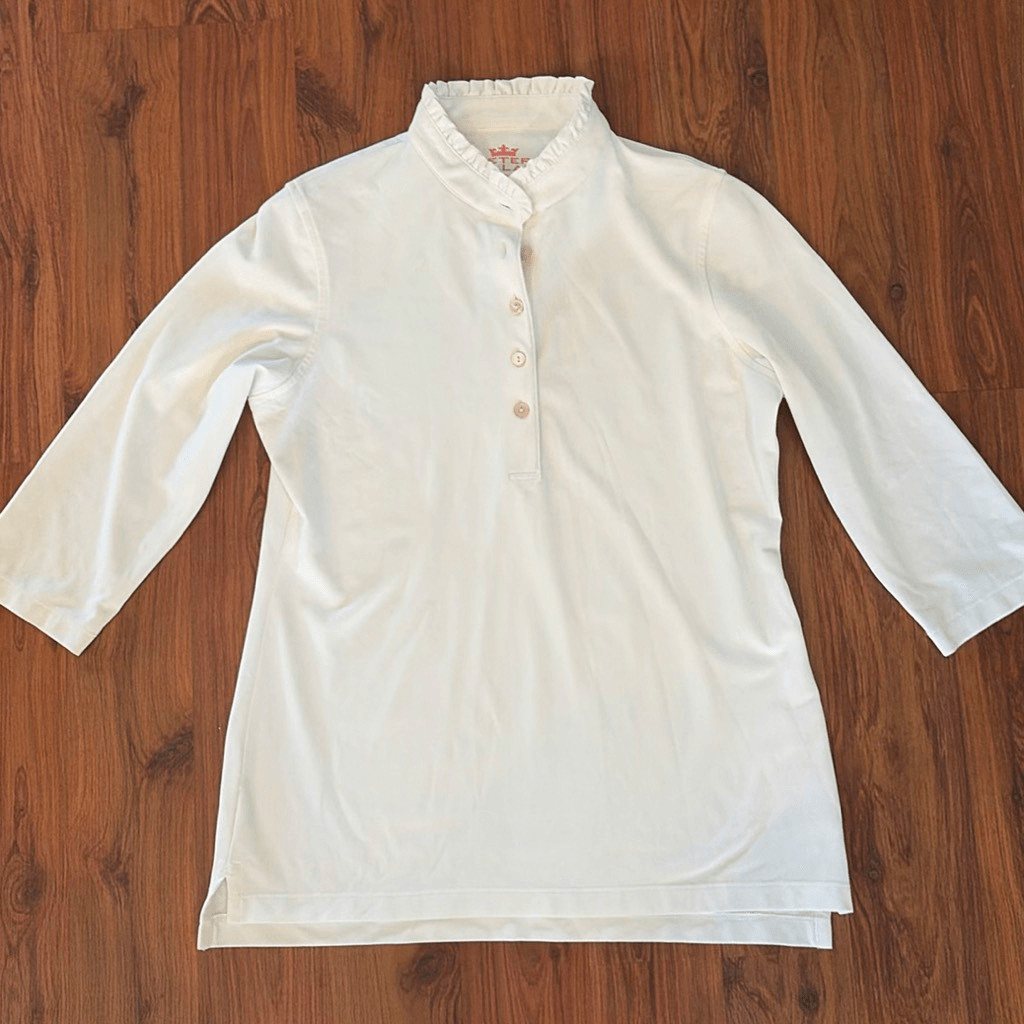 Peter Millar white ruffled collar polo three-quarter sleeve shirt E4 wicking s