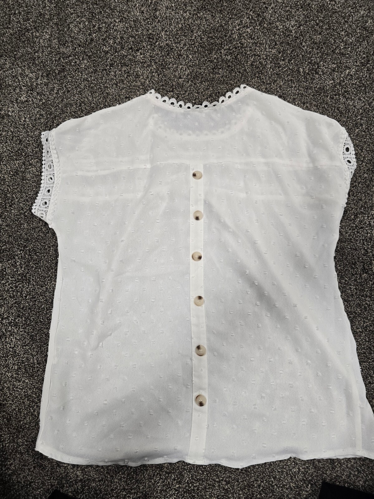DOKOTOO White Lace Trim Button-Back Blouse