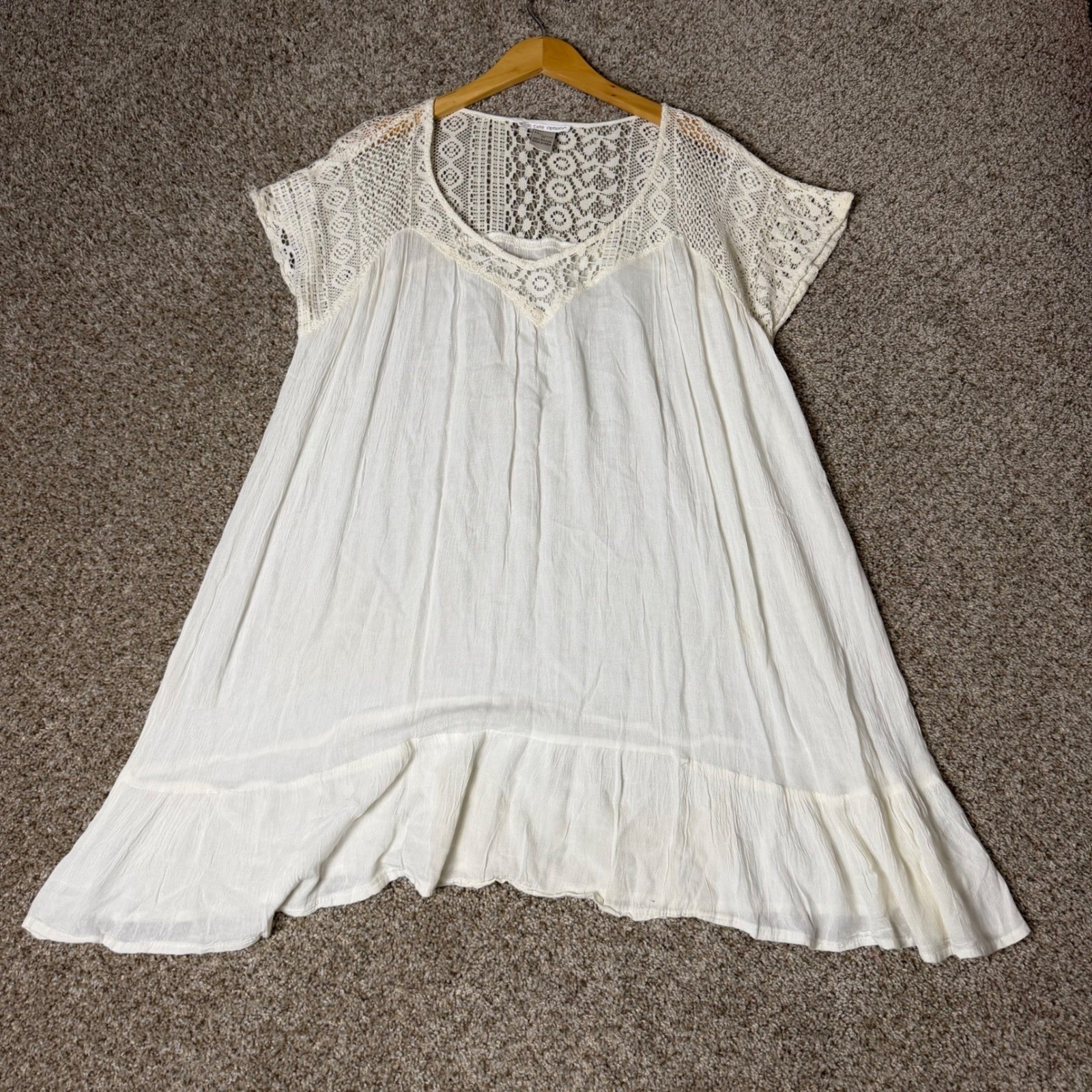 Cute Options Womens White Crochet Lace Tunic Top Rayon Boho Cap Sleeve Medium