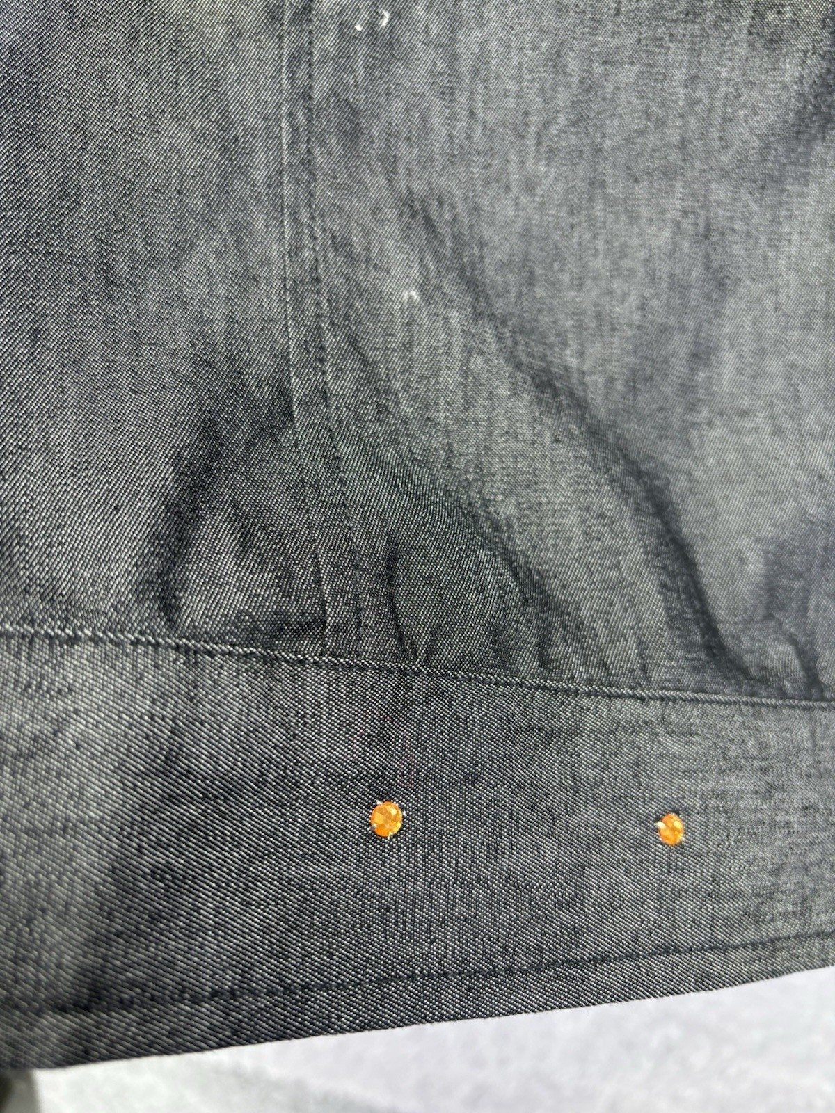 Avenue Womens Sz22 Gray Stretch Denim Jacket Studded Floral Button Front Plus
