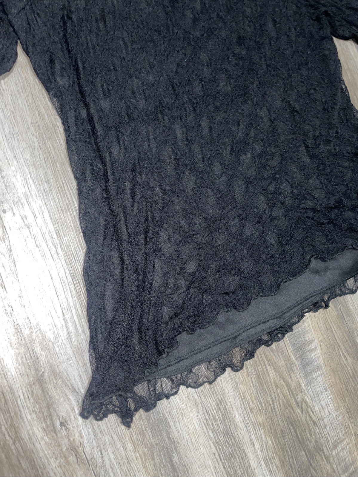 Vintage Fashion Bug Black Lace Top Plus 18/20 Y2K Whimsgoth Sheer Stretch Blouse
