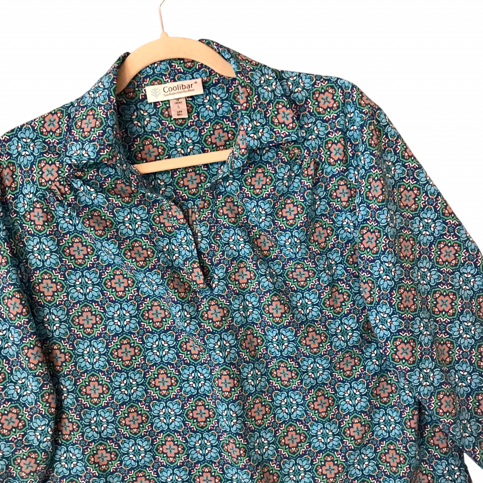 Coolibar Printed Tunic Top UPF 50+ Ultra Light Long Sleeve Casual Travel Sz L