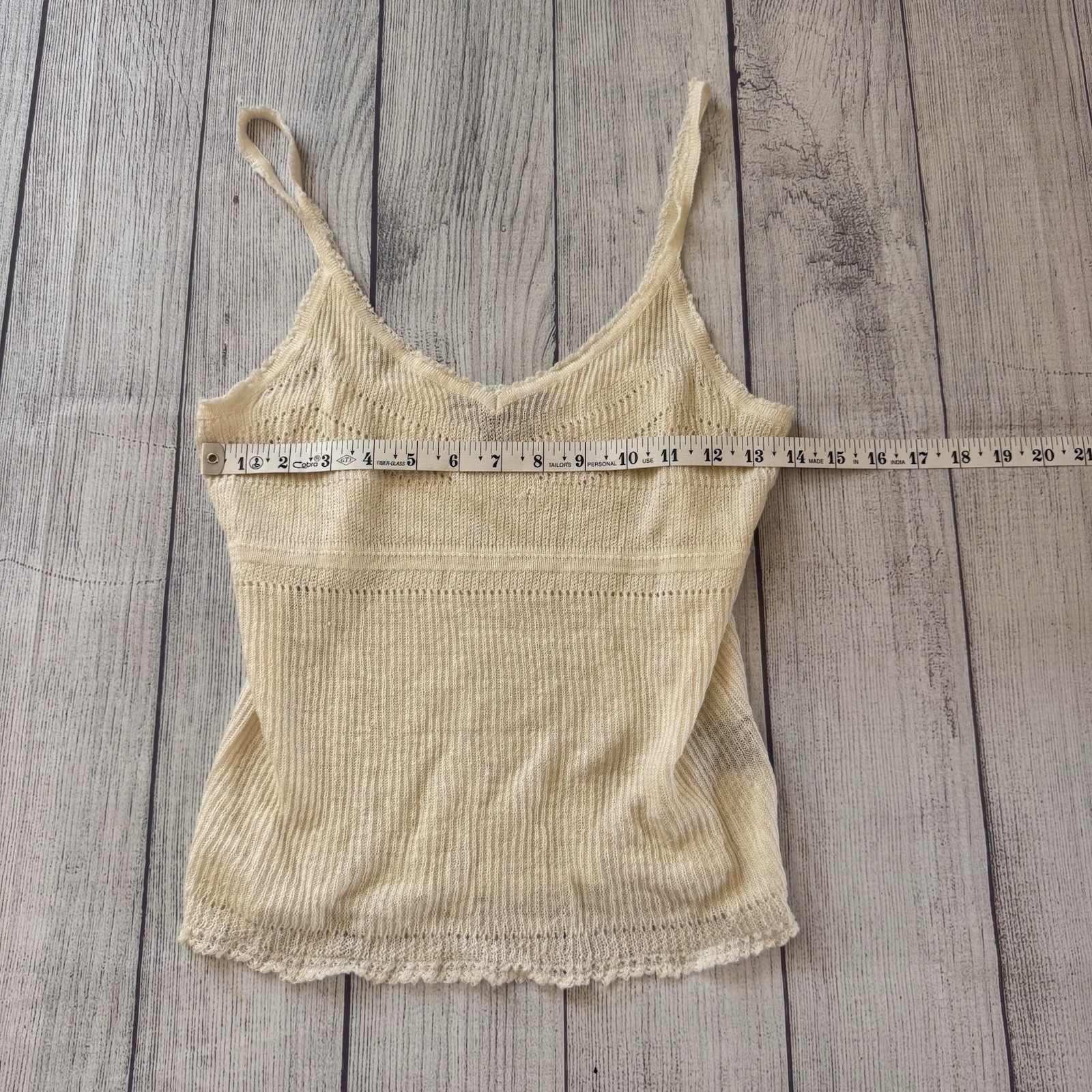 Lauren Ralph Lauren Petite Linen Knit Cami Tank Top Cream P/S Boho Lace Trim