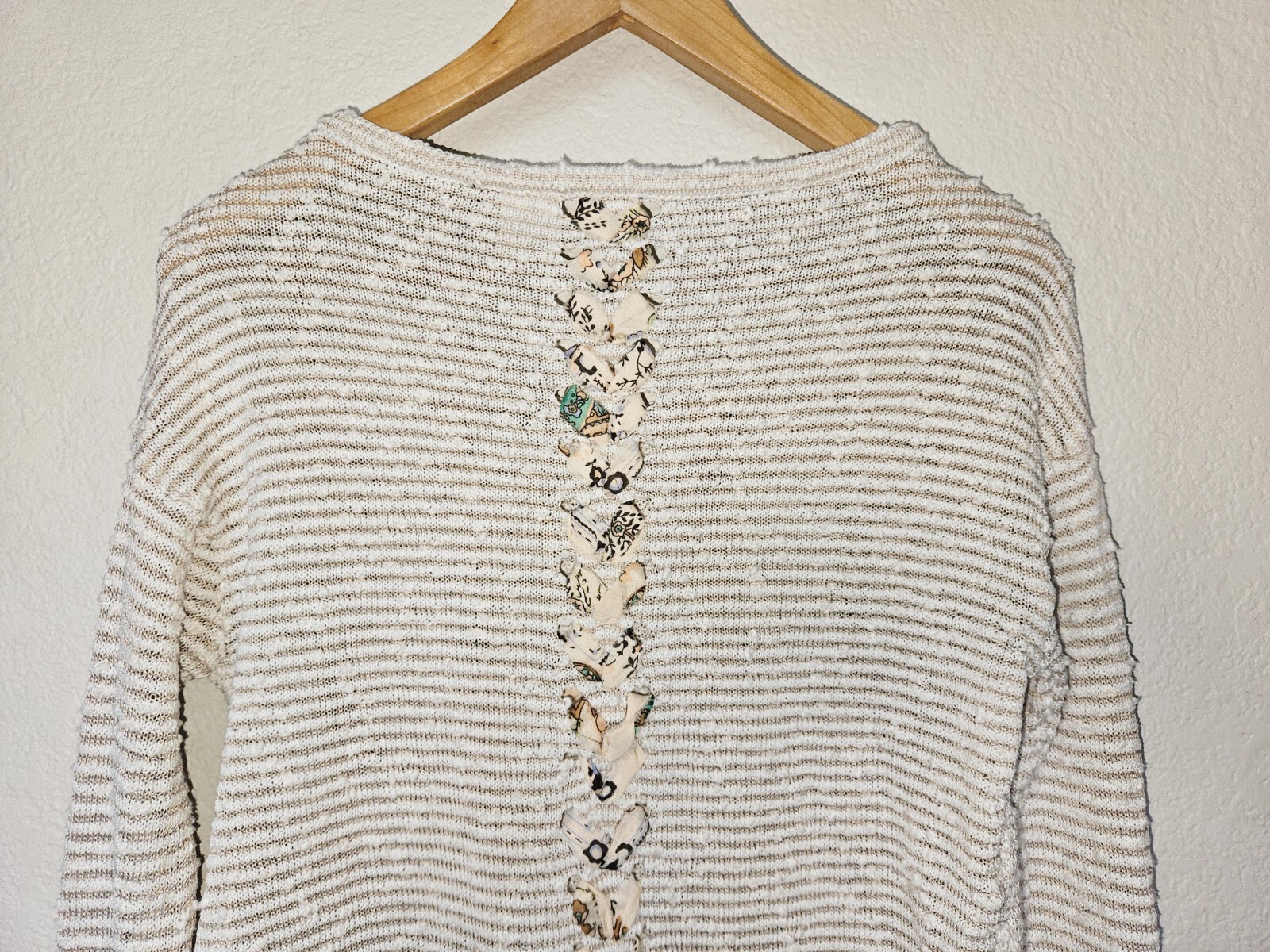 Akemi + Kin Ribbon Weaver Pullover Top Size XS Natural Beige Anthropologie
