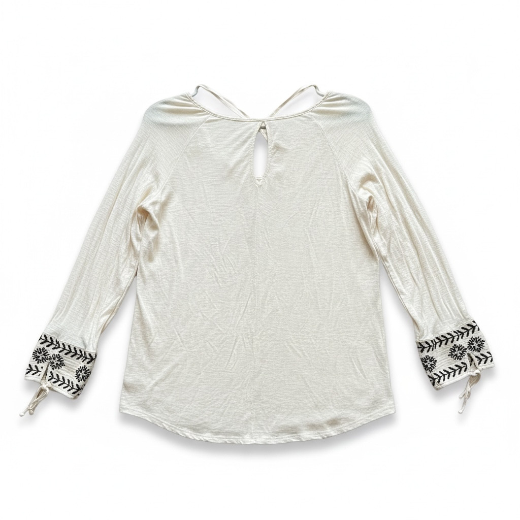 American Eagle Boho Peasant Top Cream Embroidered Prairie Cottagecore