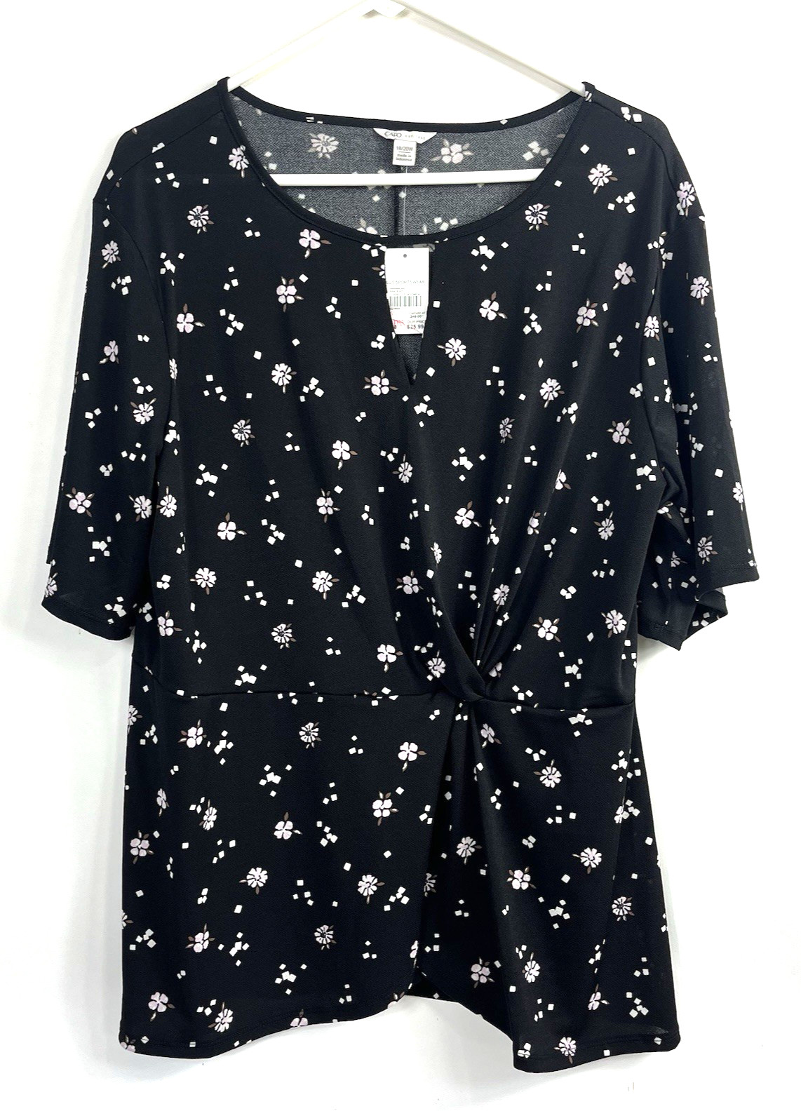 Women’s Cato Black White Purple Boat Neck Floral Short Causal Sleeve Blouse NWT