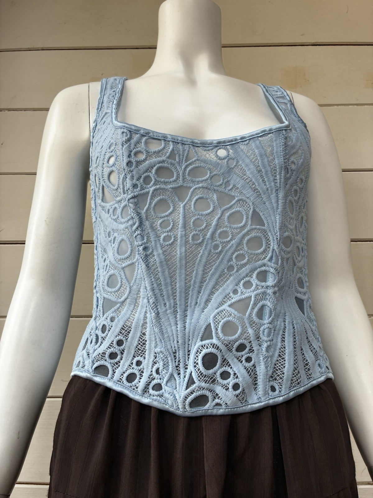 A Fab Baby Blue Mesh & Lace Corset Top By PrettyLittleThing Size 12 NWT ￼