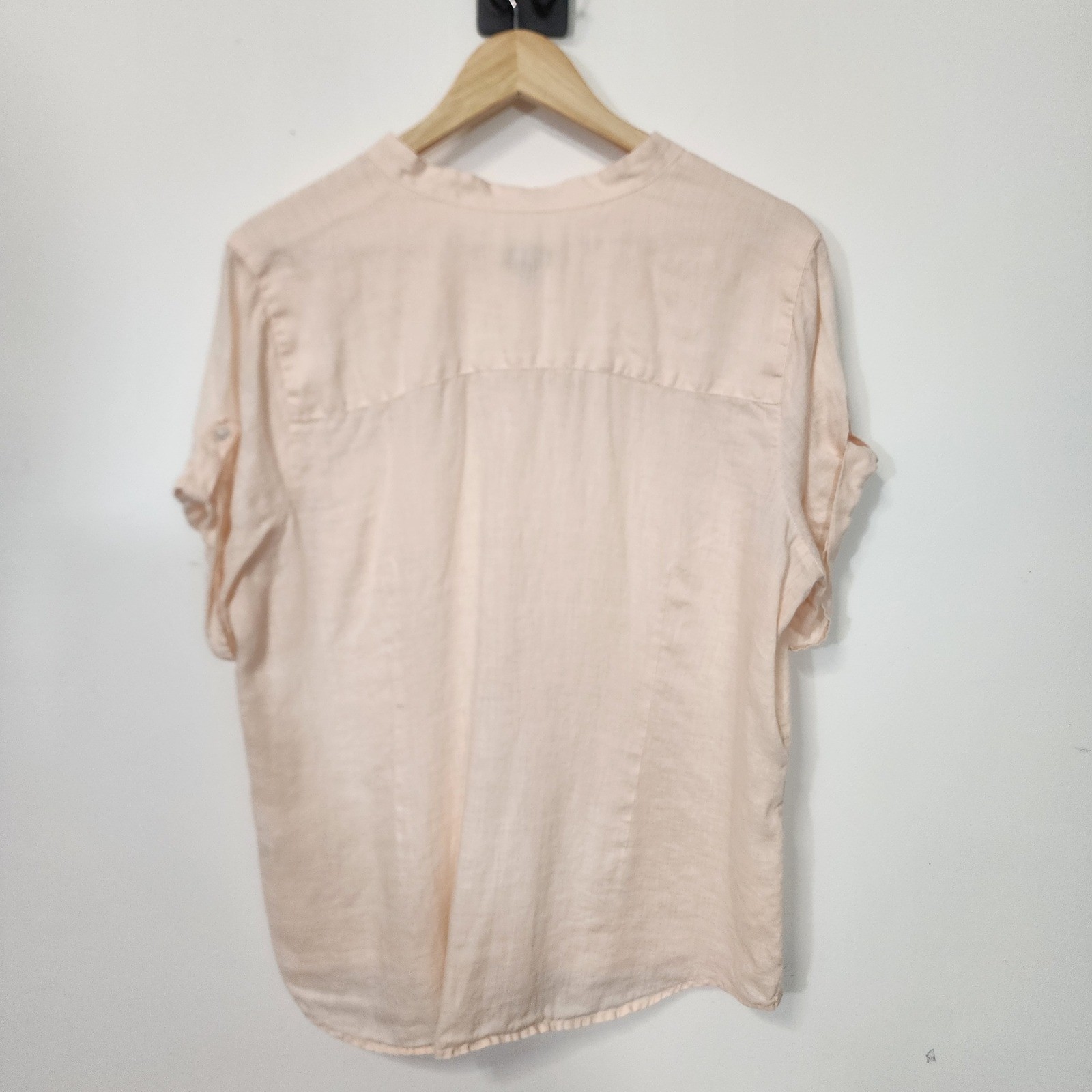 J. Jill Womens Large Peach Pink 100% Linen Button Down Short Sleeve Shirt