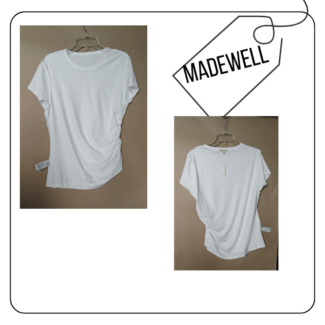 Madewell Shirt Womens XL White Asymmetrical Side Ruched Jersey Tee Top Stretch