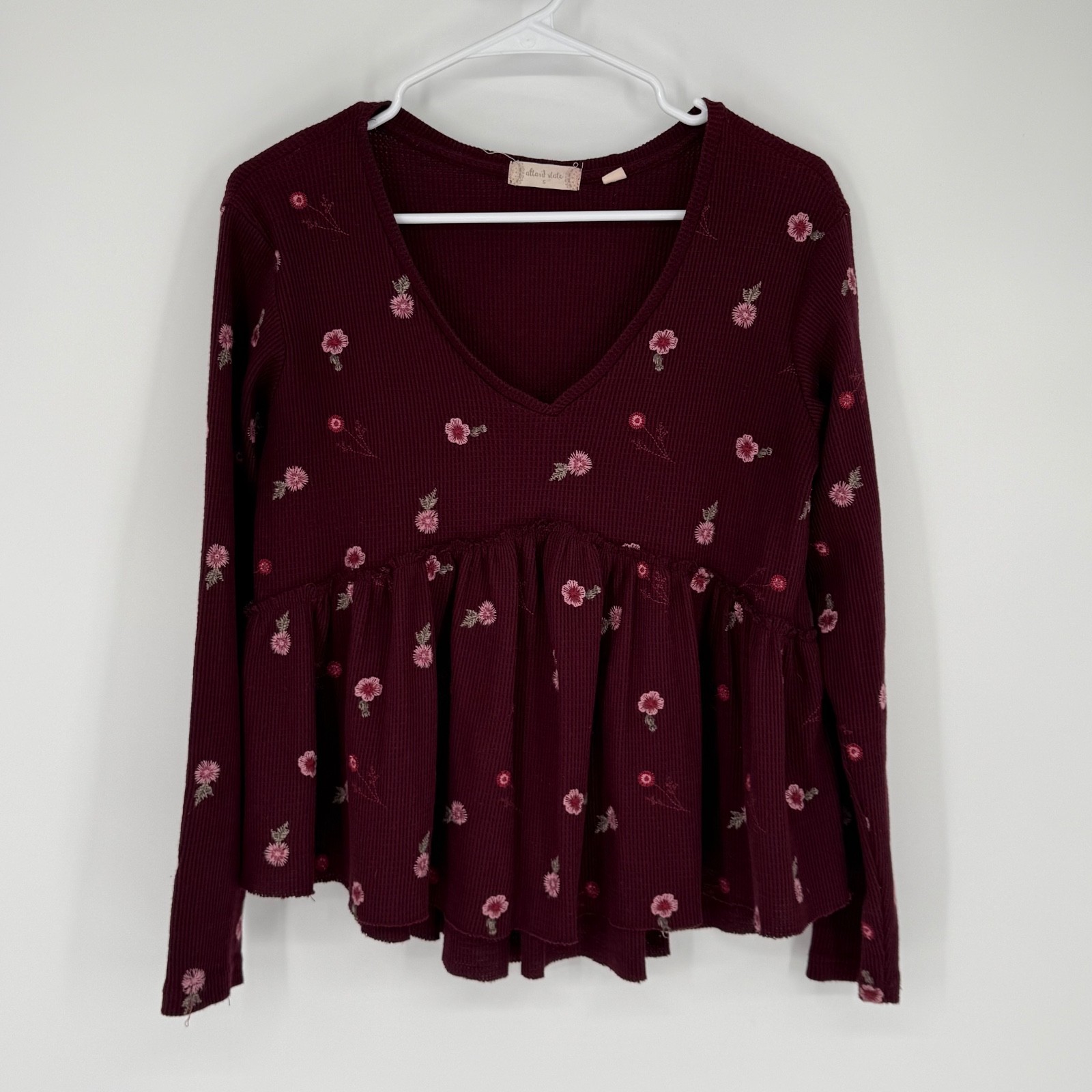 Altar’d State Shirt Women’s Small Burgundy Floral Embroidered Cottagecore Boho