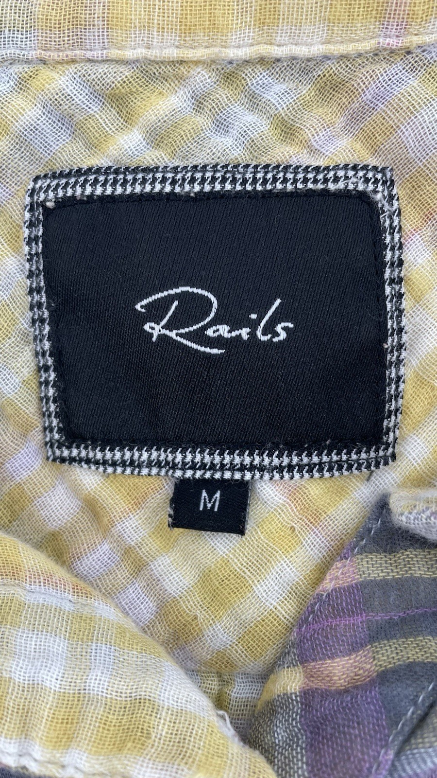 Rails Kendra Plaid Button Up Shirt Women’s M Yellow Purple Gray Cotton Gauze