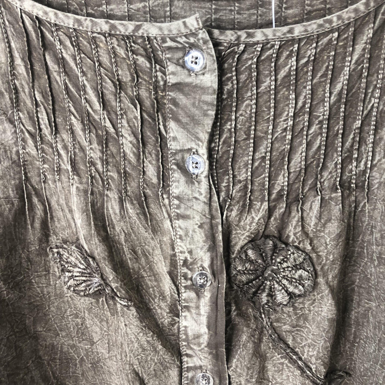 Paper Lace Blouse Womens 1XL Brown Embroidered Boho Festival Grunge Lagenlook