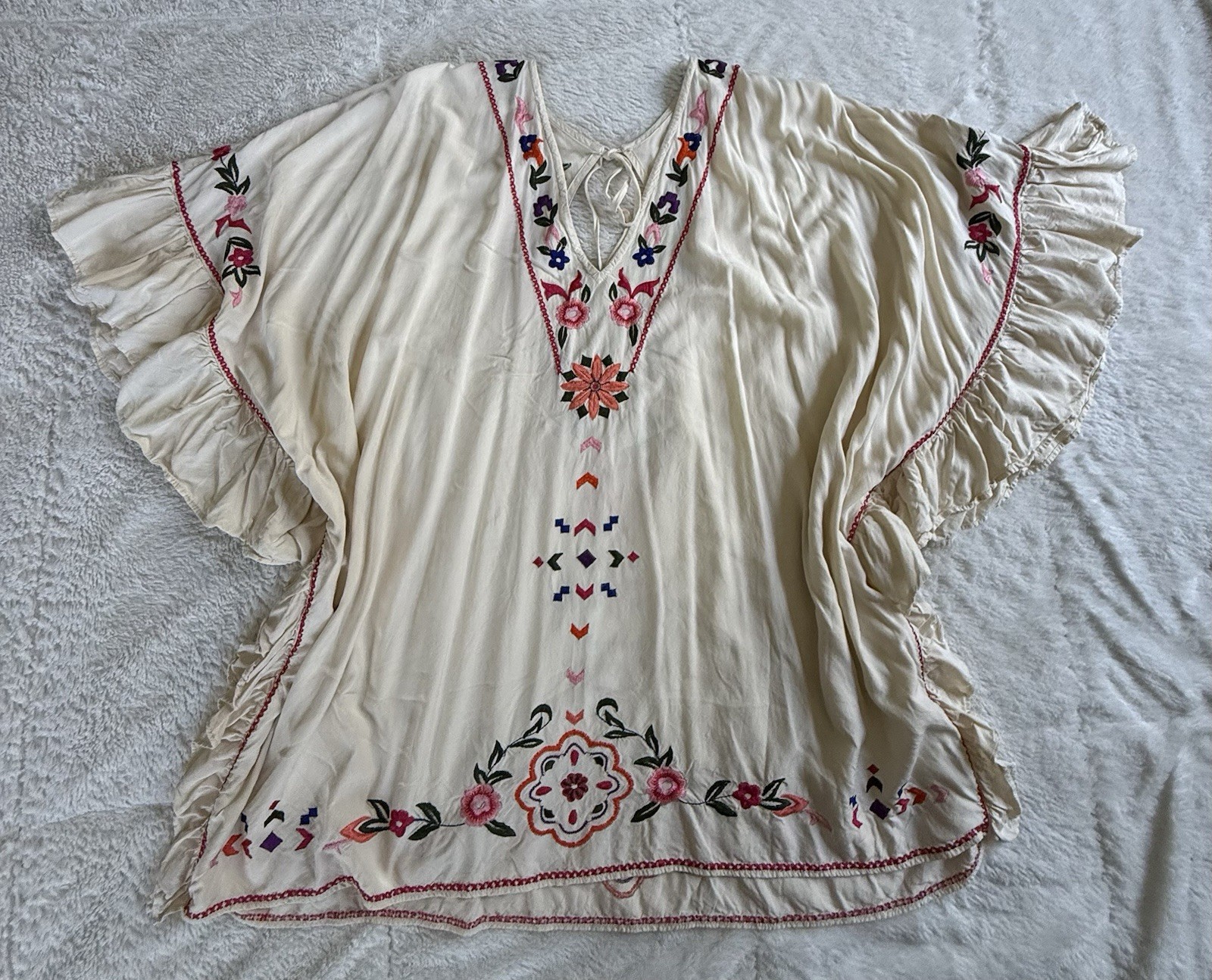 Anthropologie Ruffle Embroidered Cover Up Boho Beach Festival Sz Large/XL Petite