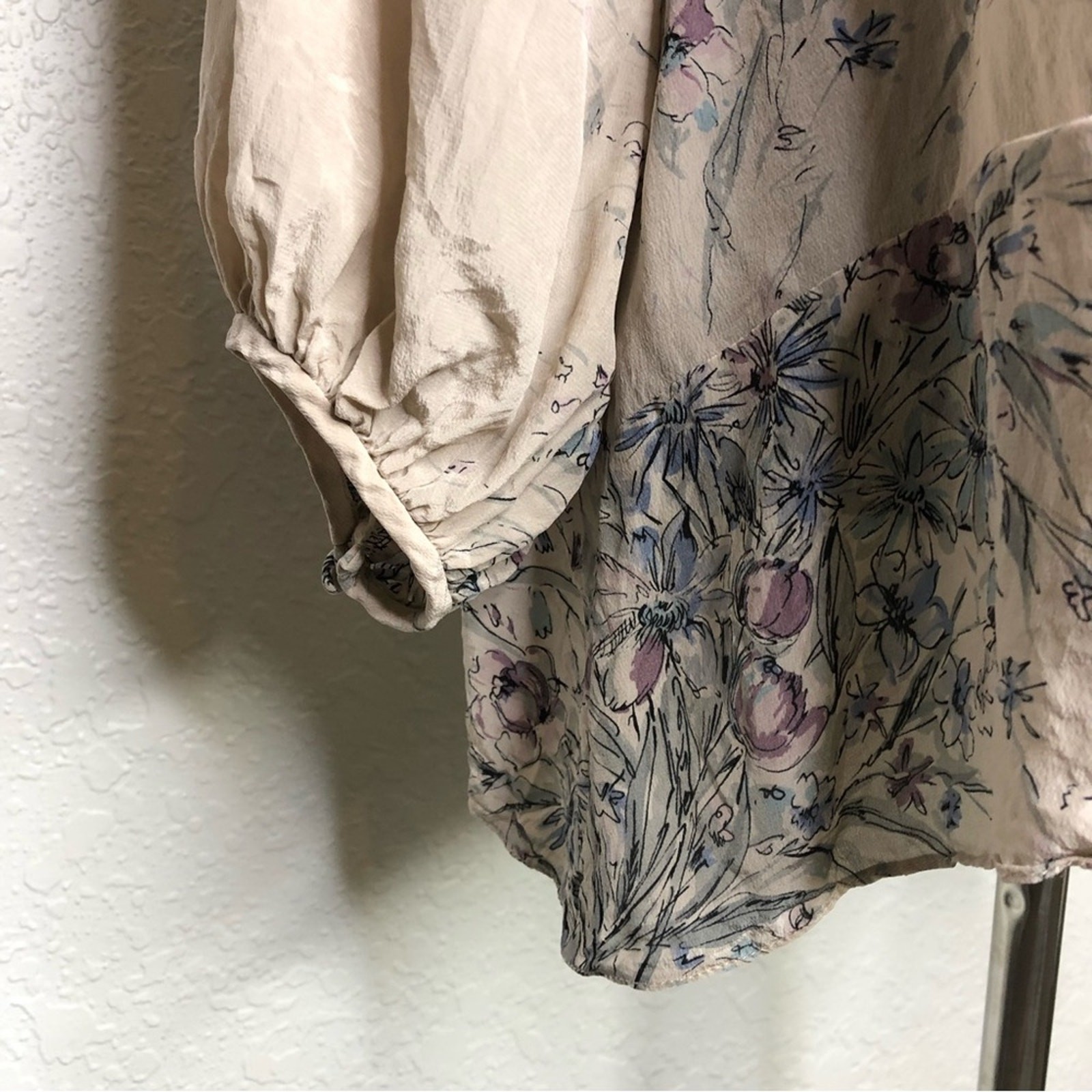 Rebecca Taylor pale pink purple floral scoop neck silk top size 4
