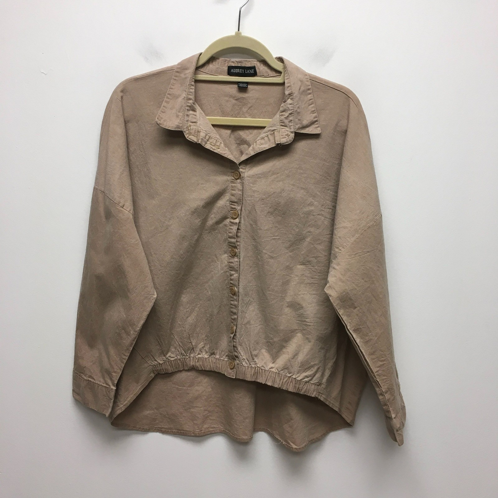 Audrey Lane Womens Light Brown Long Sleeve Stretch Hi Low Hem Button Up Shirt 2X