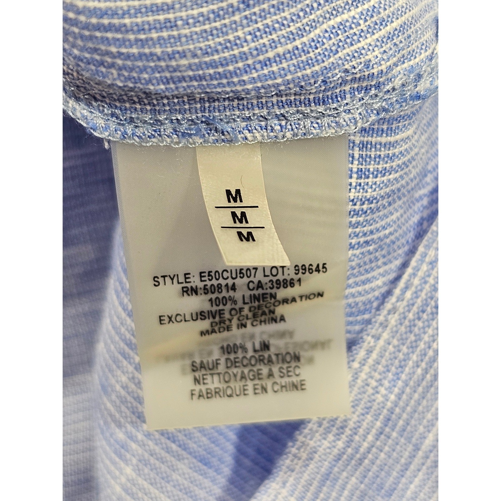 Elie Tahari Blouse Womens M Blue Striped 100% Linen Lace Pintuck Roll Tab Top