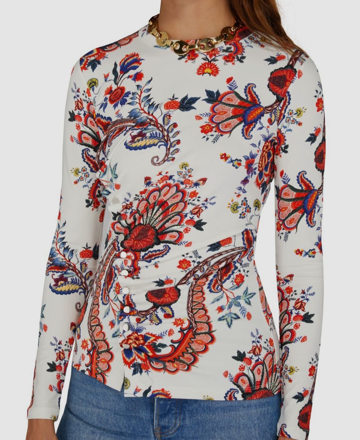 $550 Paco Rabanne Women’s White Paisley Print Long Sleeve Top Size 34