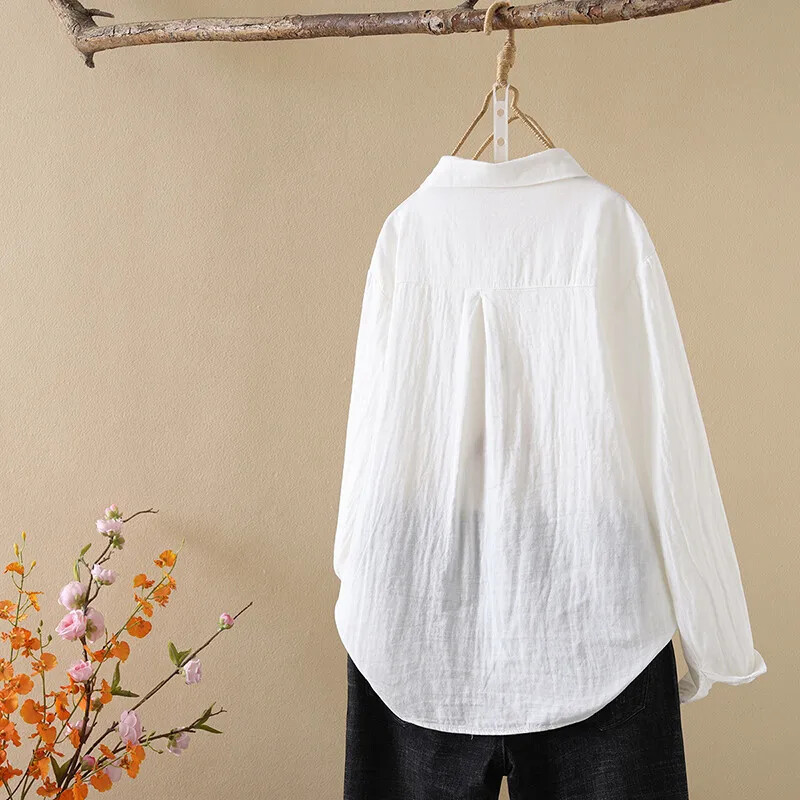 100% Cotton Yarn Solid Shirts & Blouses Large Size Tops Base Shirts Office Wear