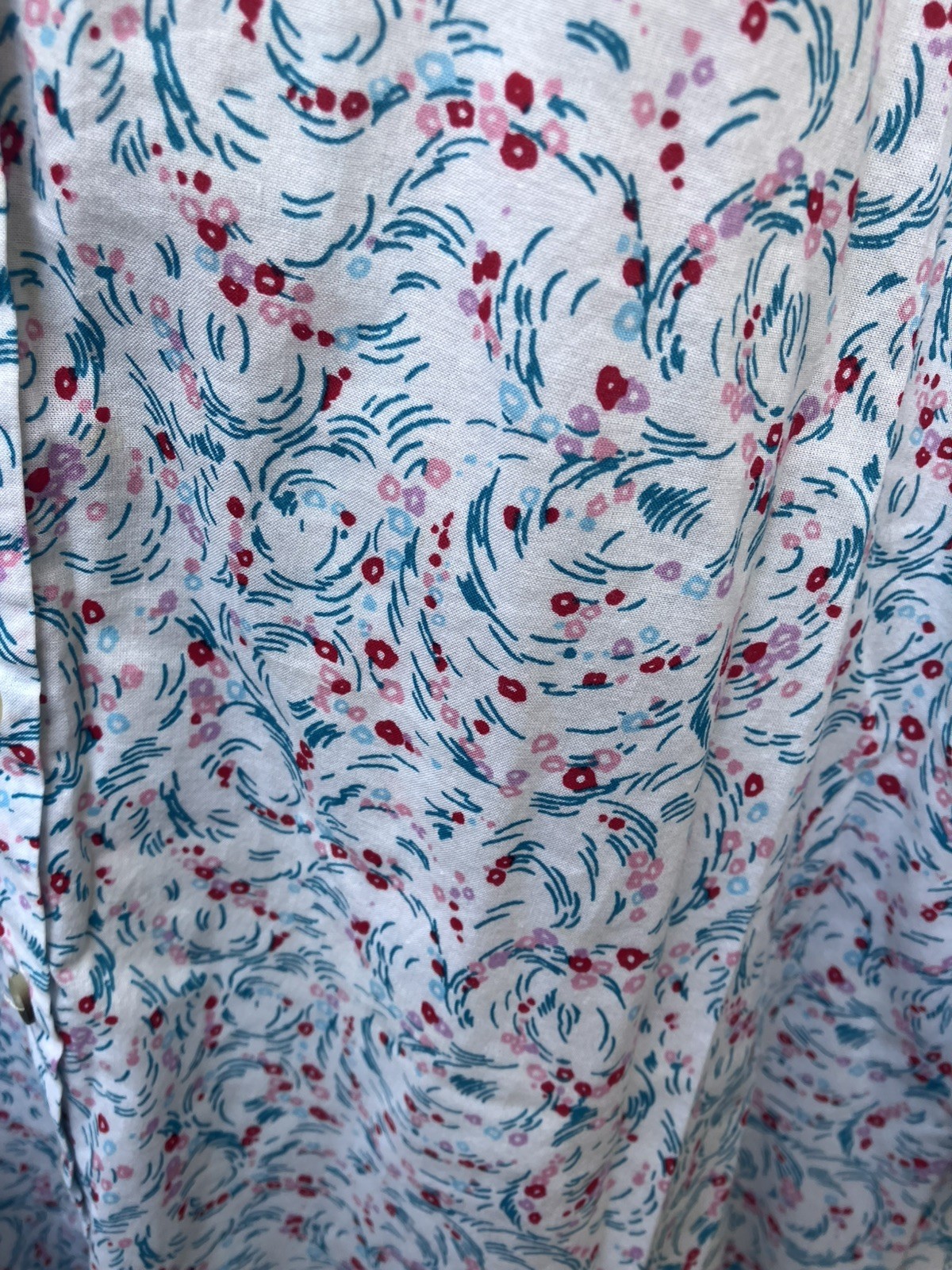 M&S Collection Floral Cotton Blouse UK22 White/Pink/Red Roll Tab Sleeve Pleats
