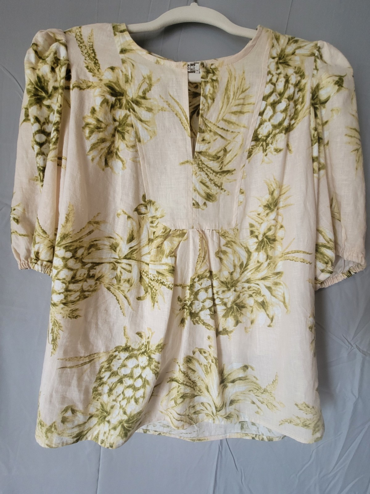 Linen Blend Panama Jack Pineapple Leafy Tropical Islandy Resort Wear Hawaiian M