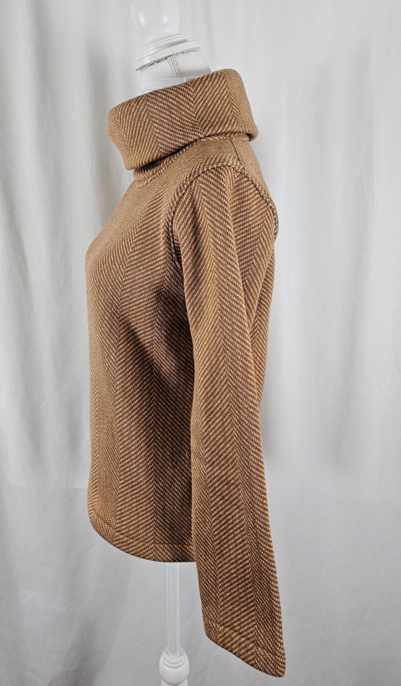 J Crew Women Top Turtleneck Brown Ivory Long Sleeves Polyester Small
