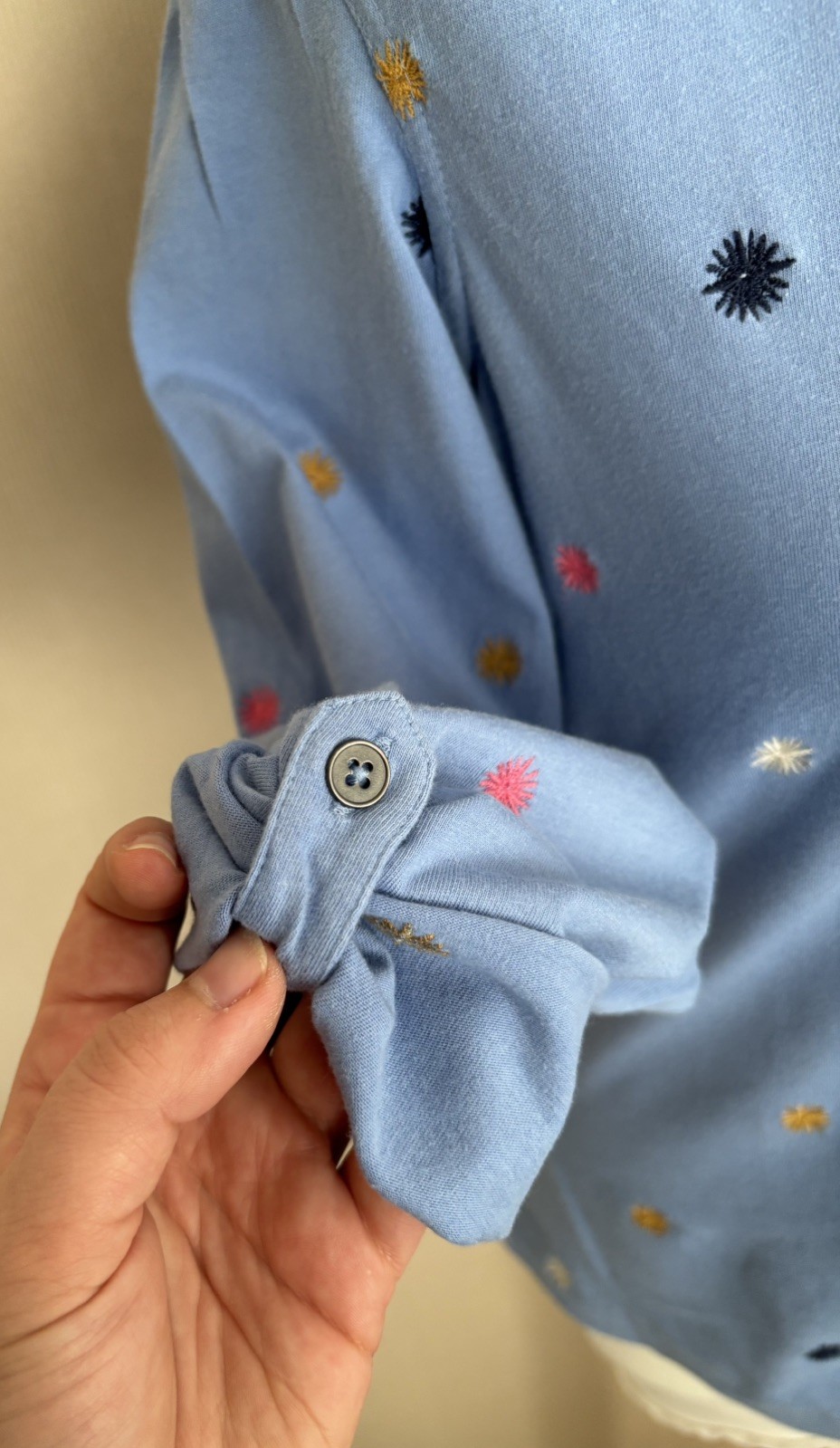 FAB White Stuff Blue Multi Embroidered Star Jersey Annie Blouse Top Size 10 VGC