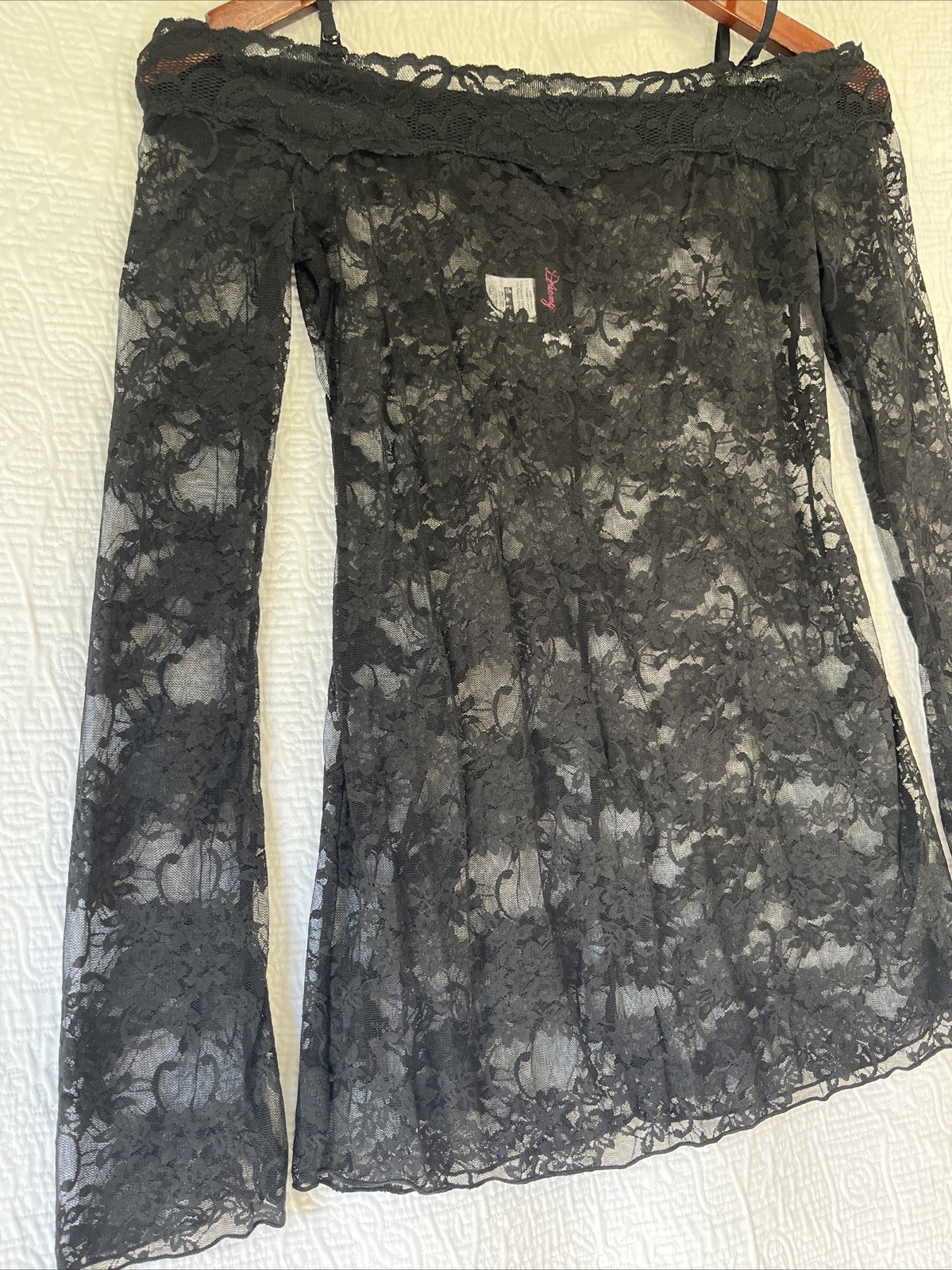 Dreamgirl Black Lace Sheer Shirt Small Off Shoulder Tattoo Top Witchy Whimsigoth