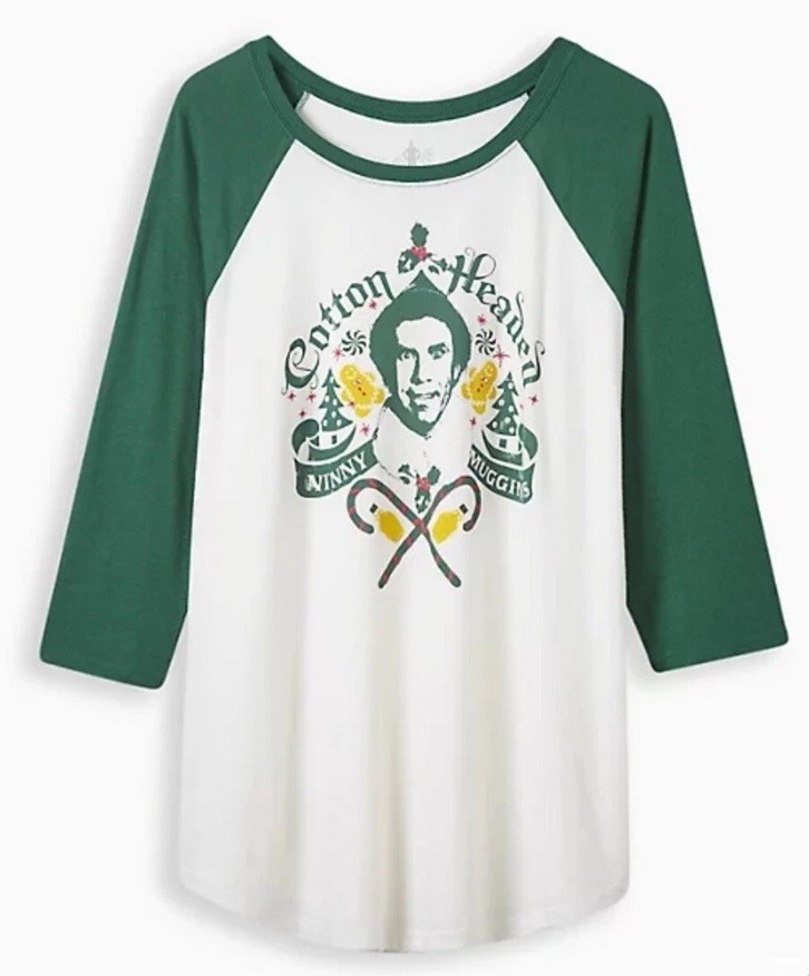 Torrid Plus Size 5 CLASSIC FIT RAGLAN TEE – BUDDY ELF holiday Christmas NWT