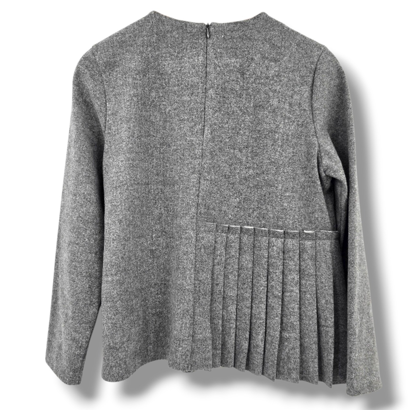 Gallery Pleated Peplum Top Long Sleeve Gray Made in Korea Minimalist