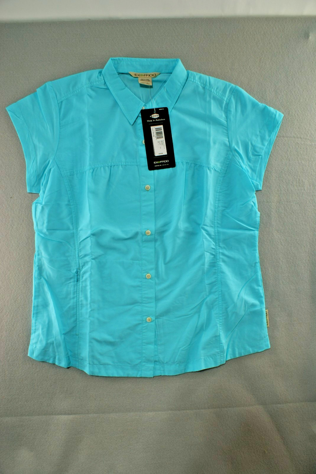 NWT ExOfficio Adventure Travel AZUL SS Shirt Hiking Fishing Camping Sz L