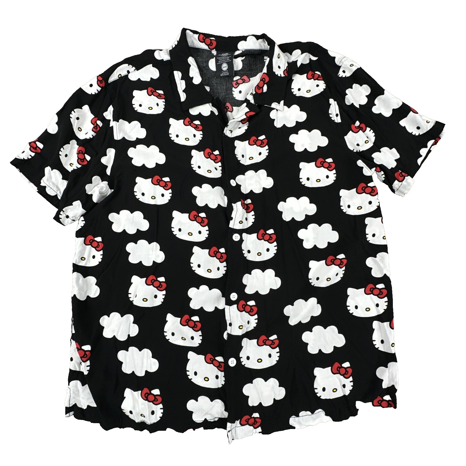 Hello Kitty Women’s Button Up Blouse Black Cloud Print Size L