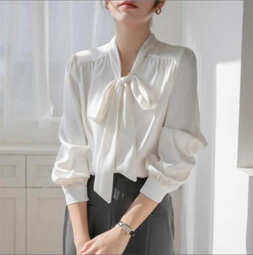 Women’s Bowtie Long Sleeves Business Formal Shirt Blouse Top
